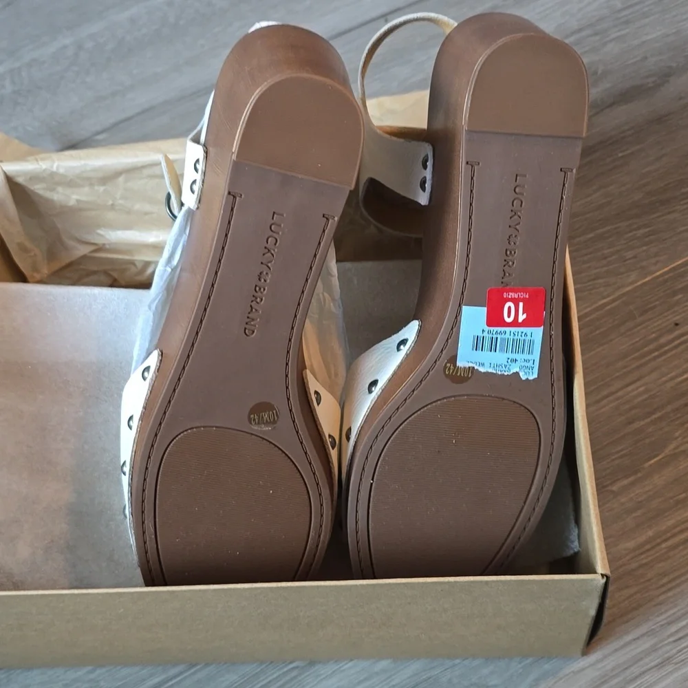 Lucky BRAND Lk-zashti Wedge Women's Sz 10m Angora Vegetable Tumbled Leather - Picture 3 of 8